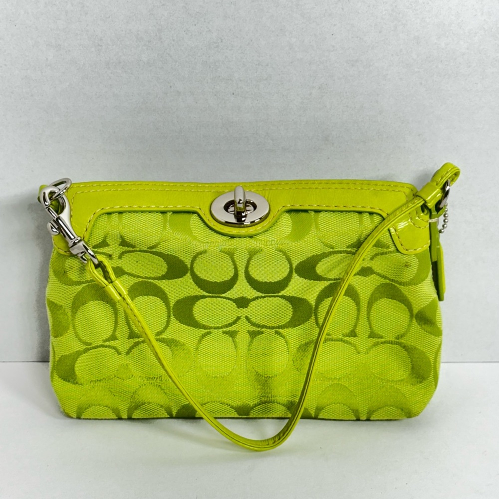 Coach Signature Lime Green Mini Convertible Shoulder/Wristlet bag